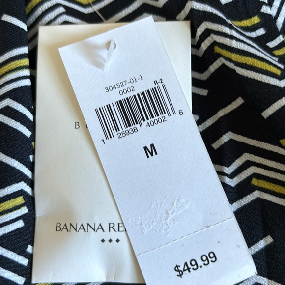 Banana Republic ruffled cap sleeve blouse, blue with white & gold lines - Picture 5 of 5
